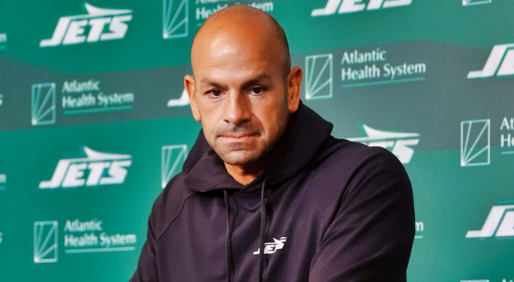 New York Jets head coach Robert Saleh at a press conference