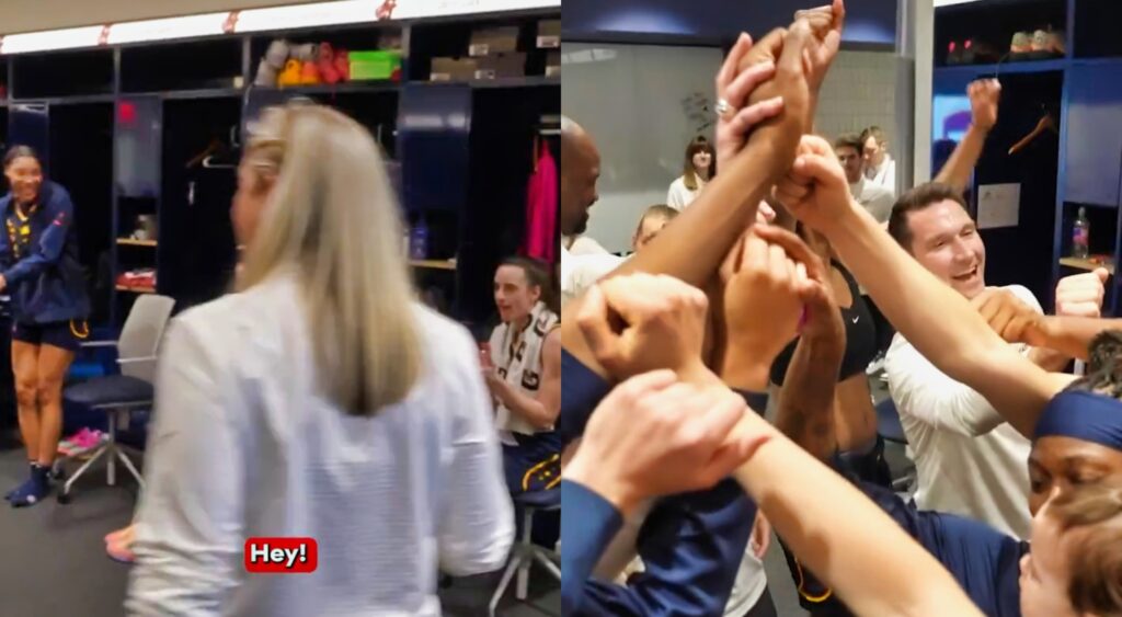 caitlin Clark and the Indiana fever locker room after a big win.
