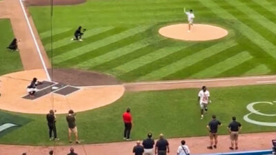 JJ McCarthy making first pitch