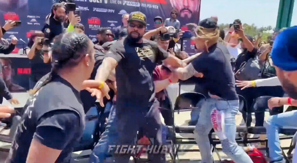 Massive brawl breaks out between Nate Diaz and Jorge Masvidal camps at their press conference.