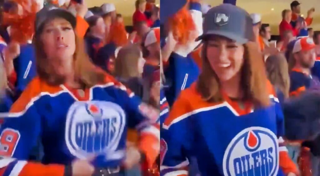 Edmonton Oilers fan flashes the crowd