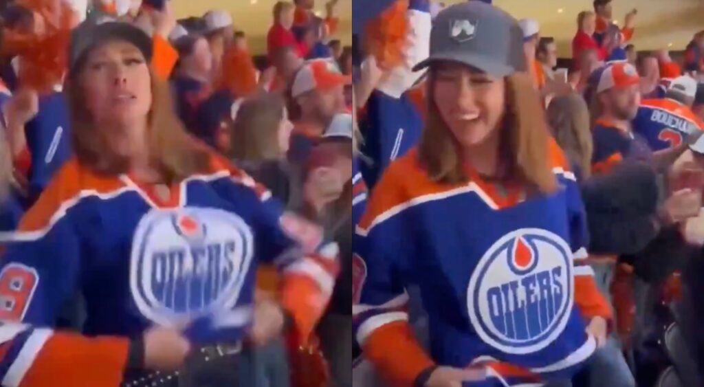 Edmonton Oilers fan flashes the crowd.