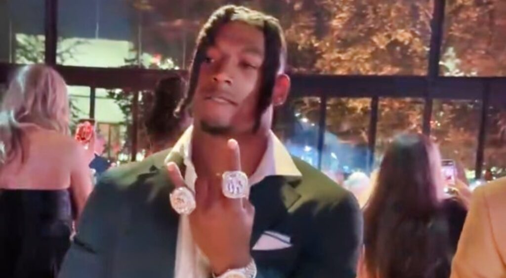 Rashee Rice holding up Super Bowl ring