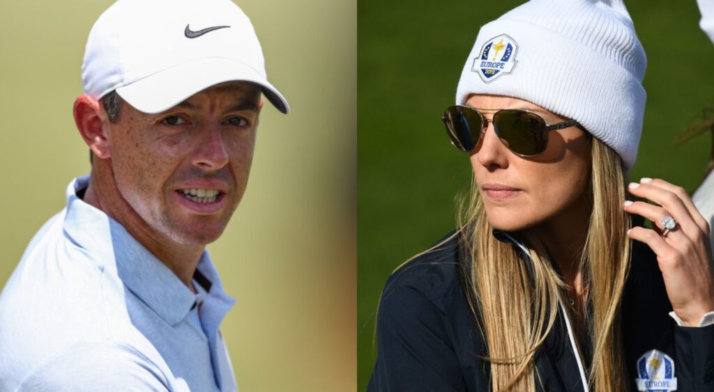 Rory McIlroy on golf course. Erica Stoll on golf course.