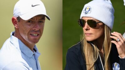 Rory McIlroy on golf course. Erica Stoll on golf course.