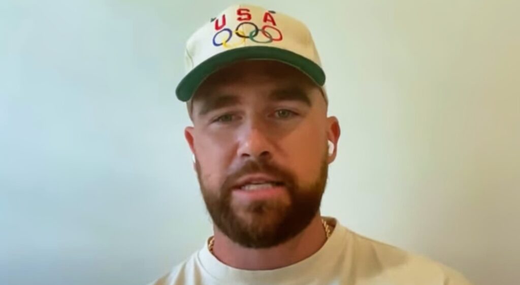 Travis Kelce on podcast in Olympics cap