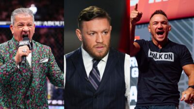 Bruce Buffer, Conor McGregor, and Michael Chandler