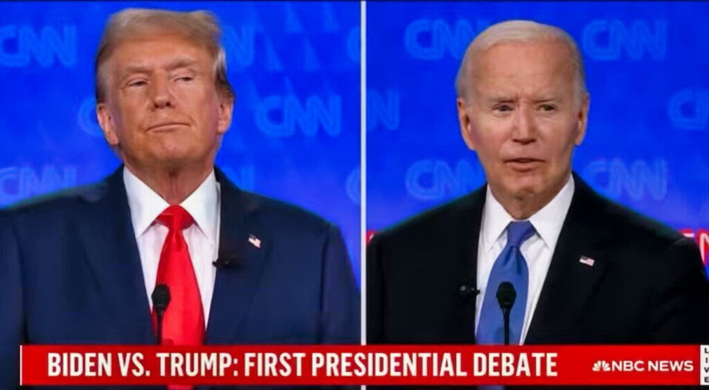 Donald Trump (left) and Joe Biden (right) speaking.