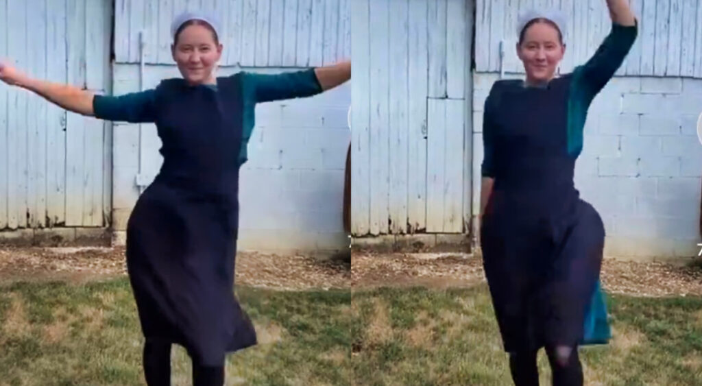 Amish Woman recreating Dallas Cowboys' dance routine