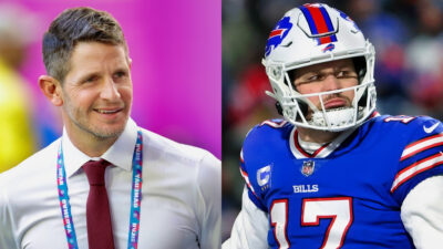 Dan Orlovsky smiling (left) and Josh Allen in Bills uniform (right)