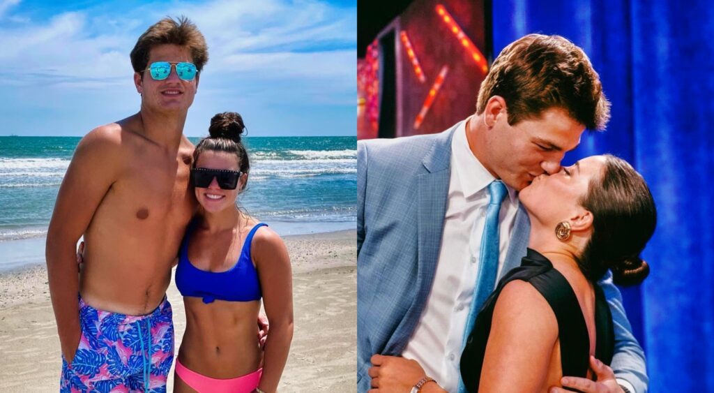 Drake Maye poses with Ann Michael Hudson on the beach and the couple kissing at the NFL Draft.