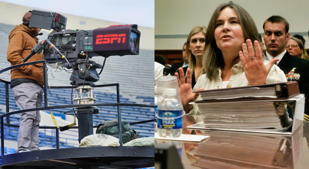 ESPN camera (left), and Pat Tillman's mother (right)