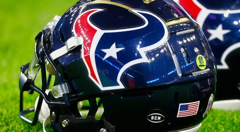 Houston Texans helmet. Texans player Denico Autry was suspended by the NFL for 6 games.