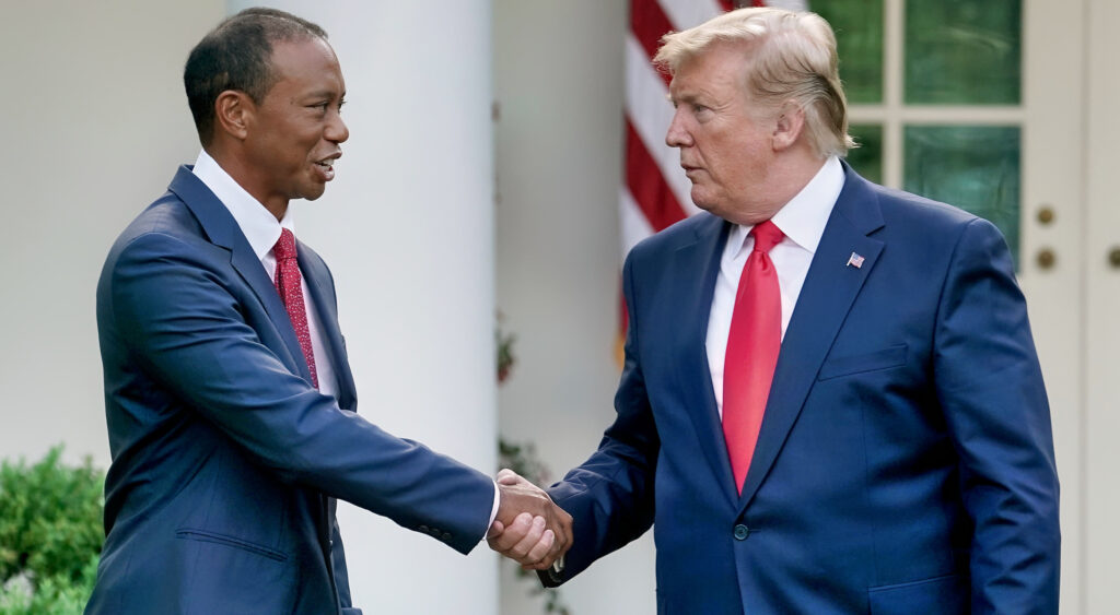 Tiger Woods shaking Donald Trump's hand