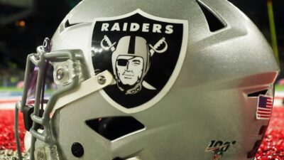 Las Vegas Raiders helmet on ground