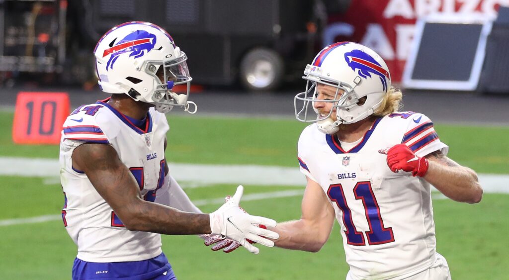 Stefon Diggs and Cole Beasley celebrating a play on Buffalo Bills.