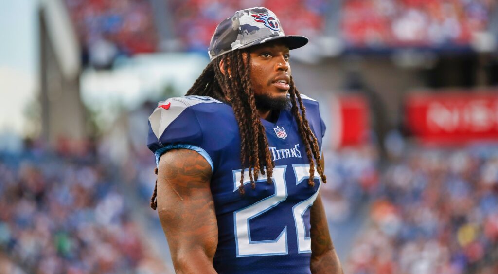 Derrick Henry looks on during a game.