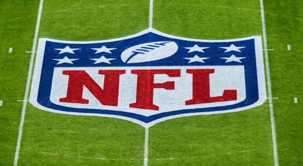 NFL logo shown on field. There is speculation that a blockbuster NFL trade is close to being finalized.