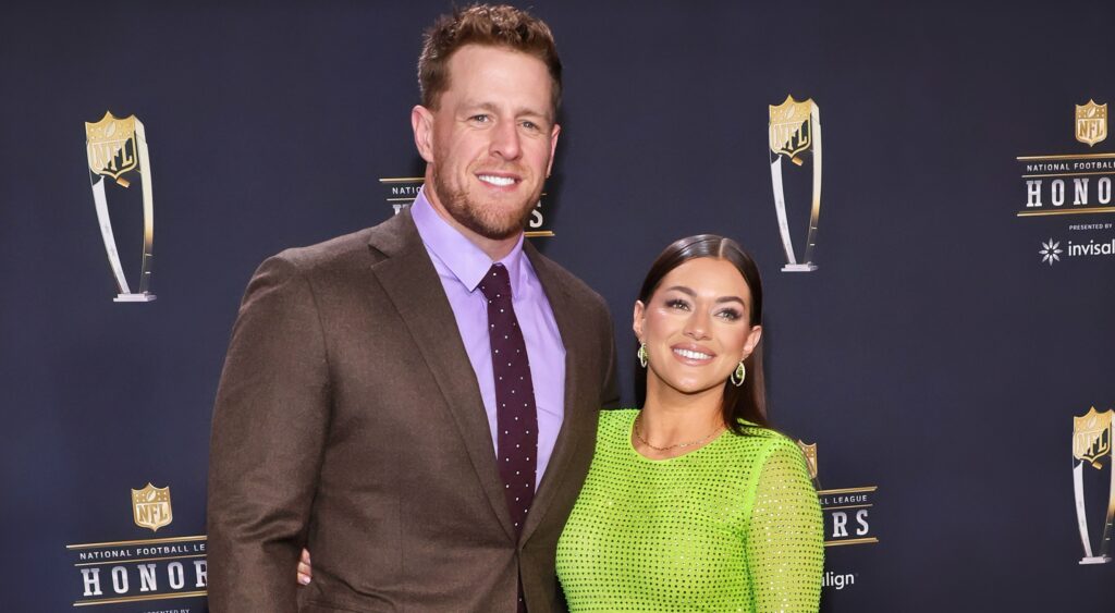 JJ and Kealia Watt pose on the NFL Honors red carpet.