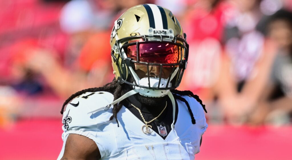 Alvin Kamara of New Orleans Saints looking on.