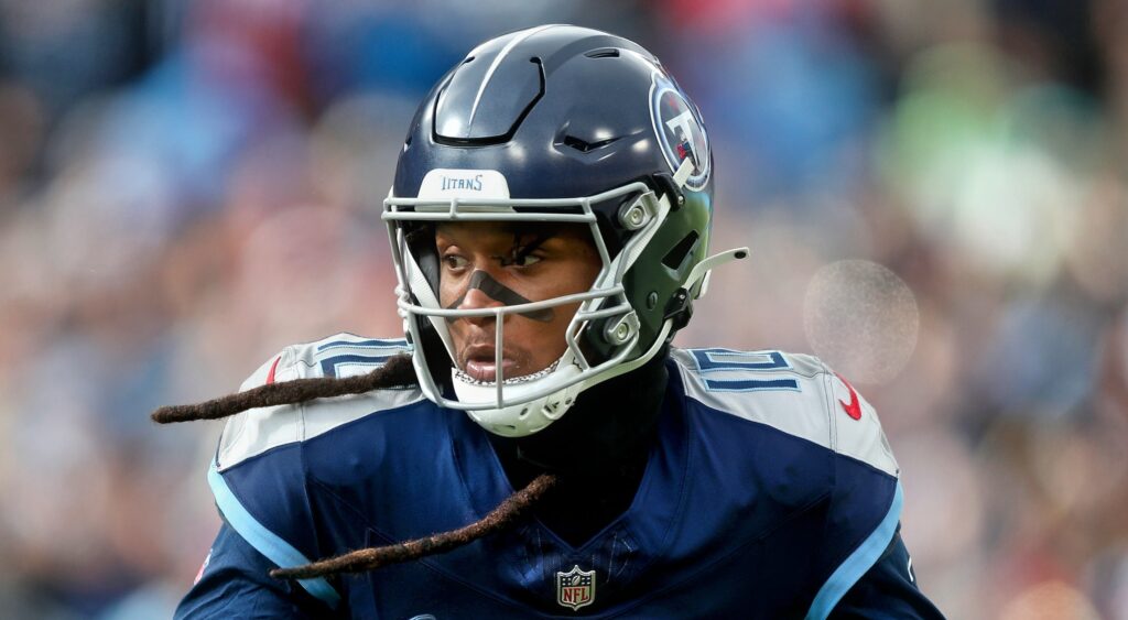 DeAndre Hopkins of Tennessee Titans looking on during game.