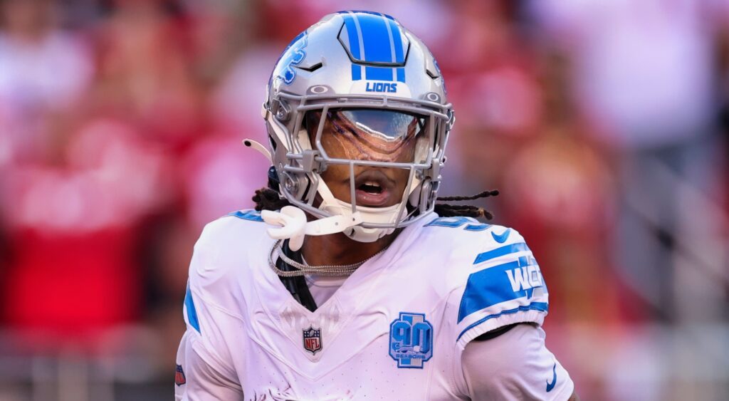 Jameson Williams of Detroit Lions looking on.