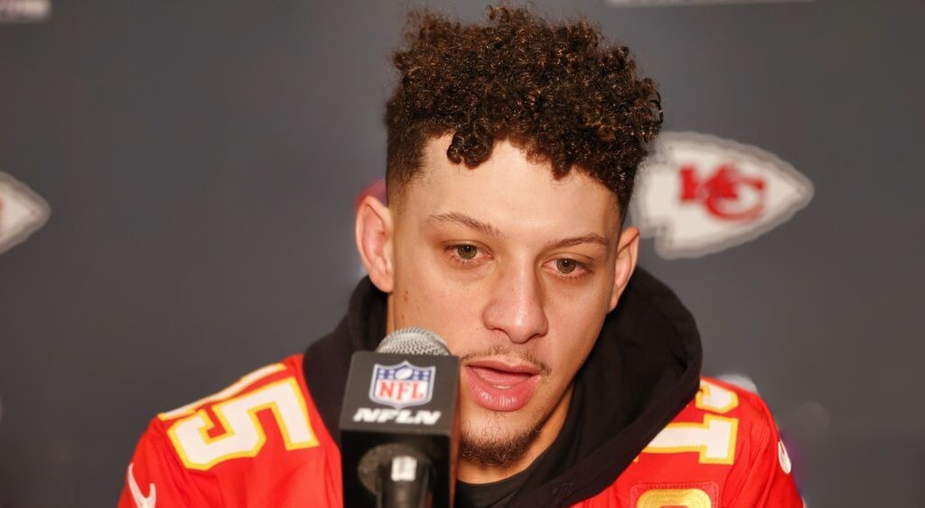 Patrick Mahomes speaking to reporters