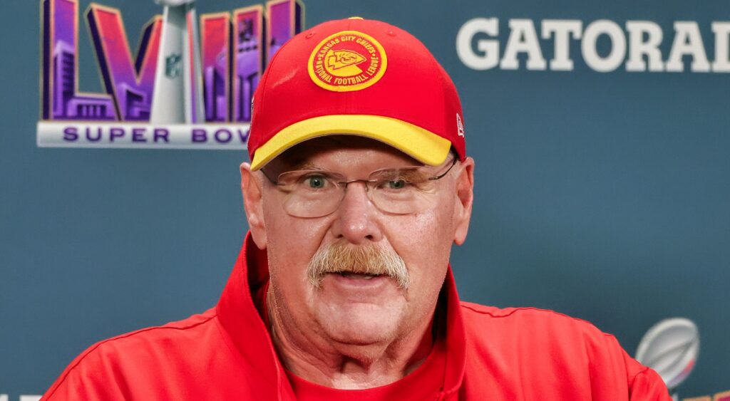 Kansas City Chiefs head coach Andy Reid speaking to reporters.