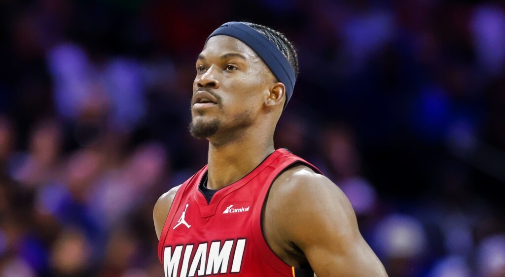 Jimmy Butler of Miami Heat looking on.