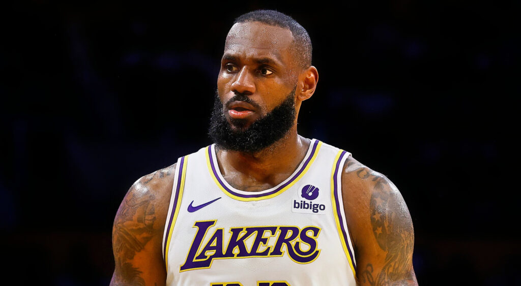LeBron James in white Lakers jersey