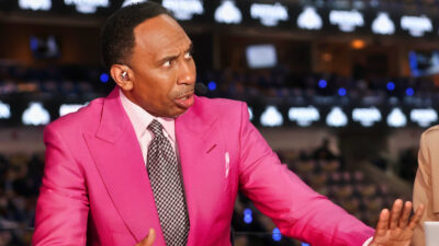 Stephen A Smith in pink suit