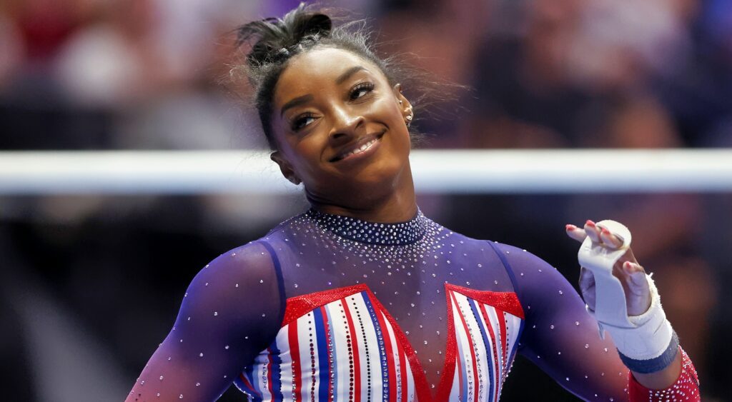 Simone Biles in USA leotard