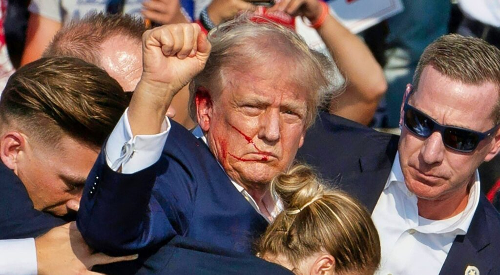 Donald Trump reacting at his rally.