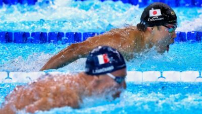 Paris Olympics swimmers in water