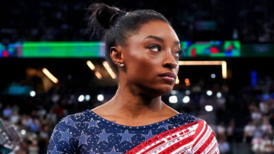 Simone Biles staring to left