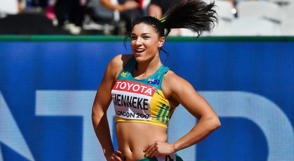 Michelle Jenneke does a dance before her race on the track.