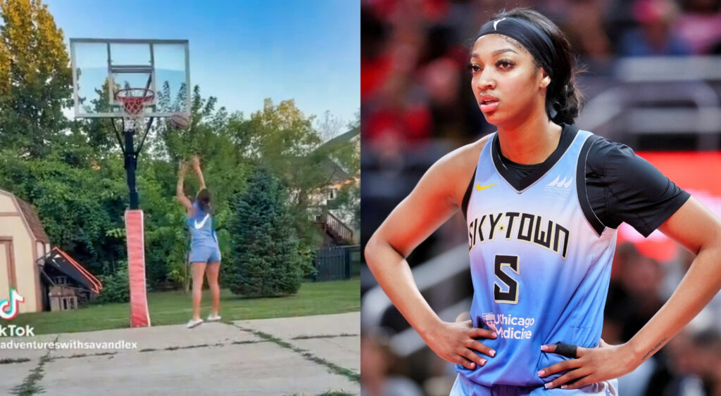 Hoop Like Angel Reese Meme (left), Angel Reese with her hands on her waist (right)