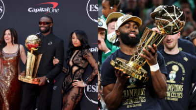 Jaylen Brown Flaunts NBA Championship Trophy