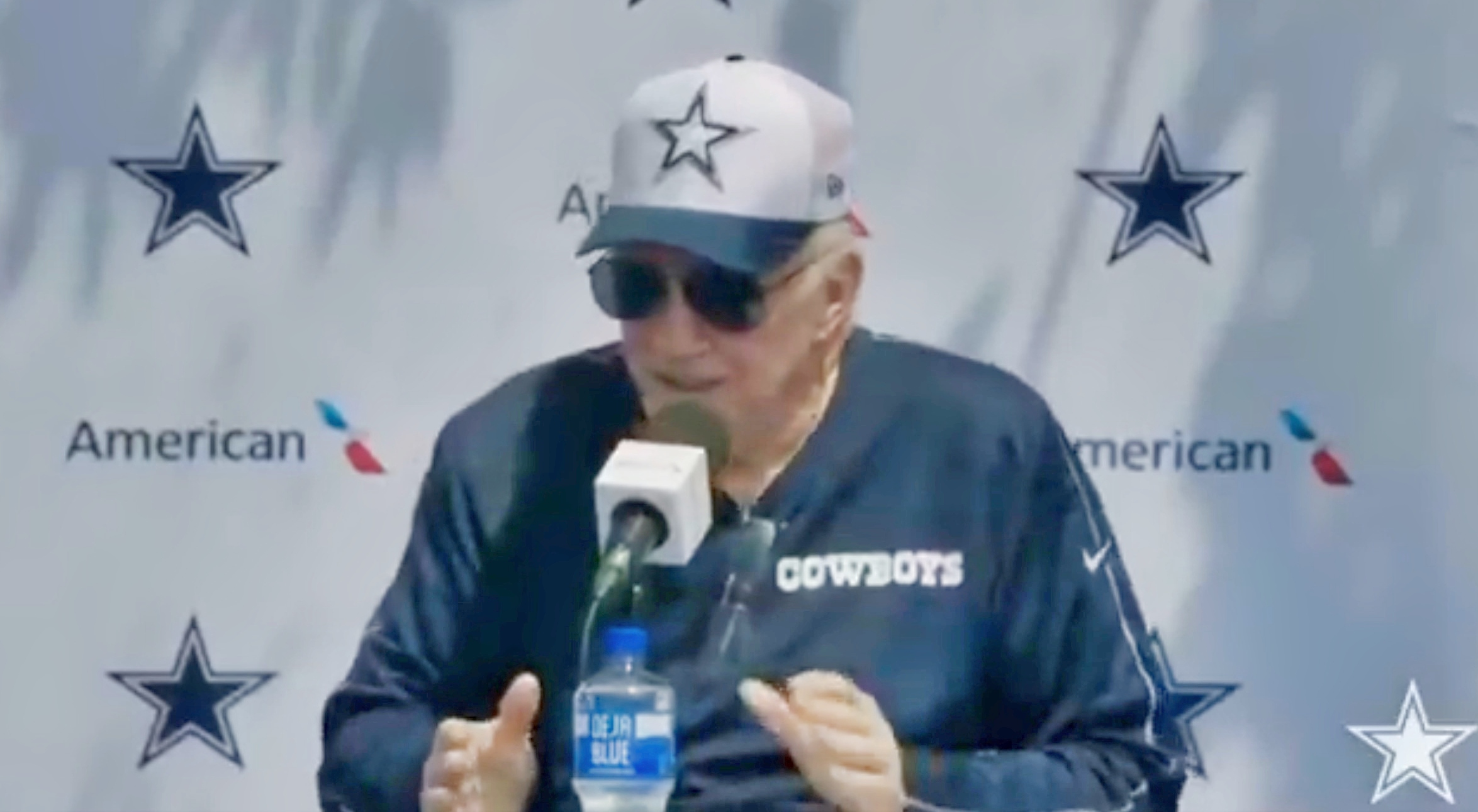 Jerry Jones speaks at a press conference at Dallas Cowboys training camp.