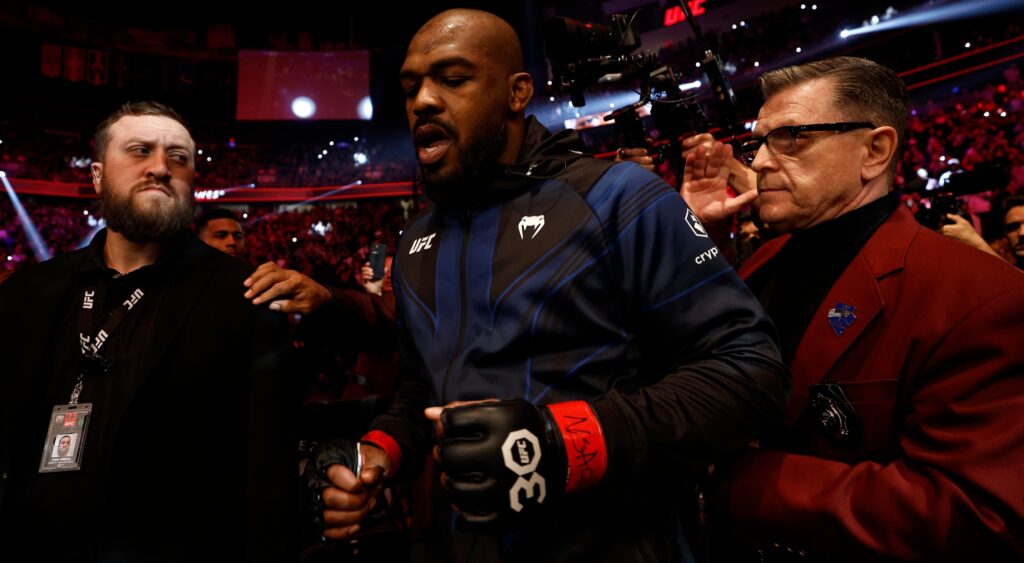 Jon Jones looks on during the UFC heavyweight championship fight