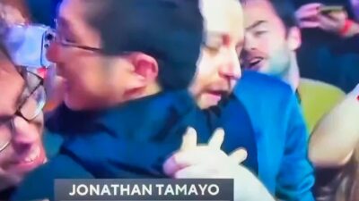 Jonathan Tamayo hugging a friend at the WSOP