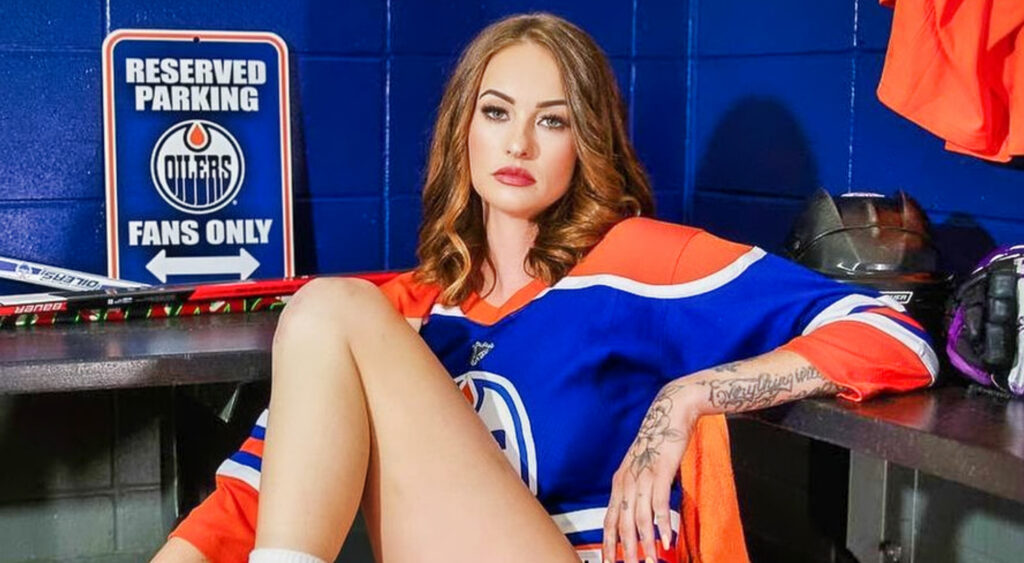 Kait Flynn in Oilers shirt