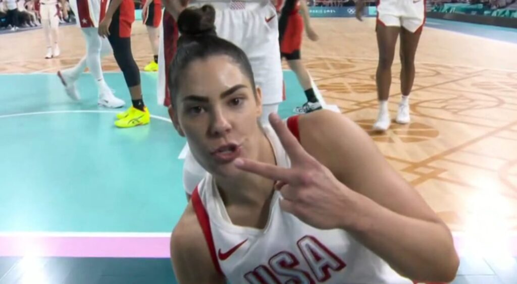 Kelsey Plum Hysterically Landed In Front Of The Camera After A Hard Foul During Team USA’s Olympic Opener