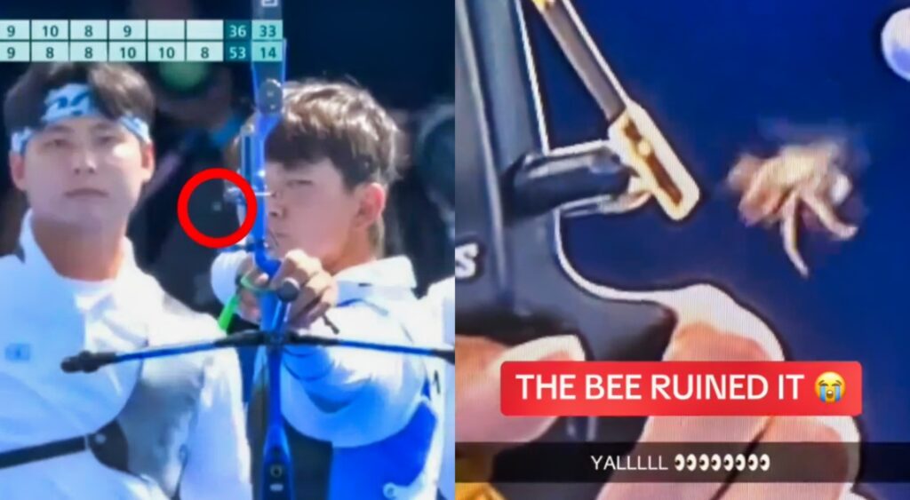 Kim Je-deok getting ready to shoot bow and arrow before bee shows up