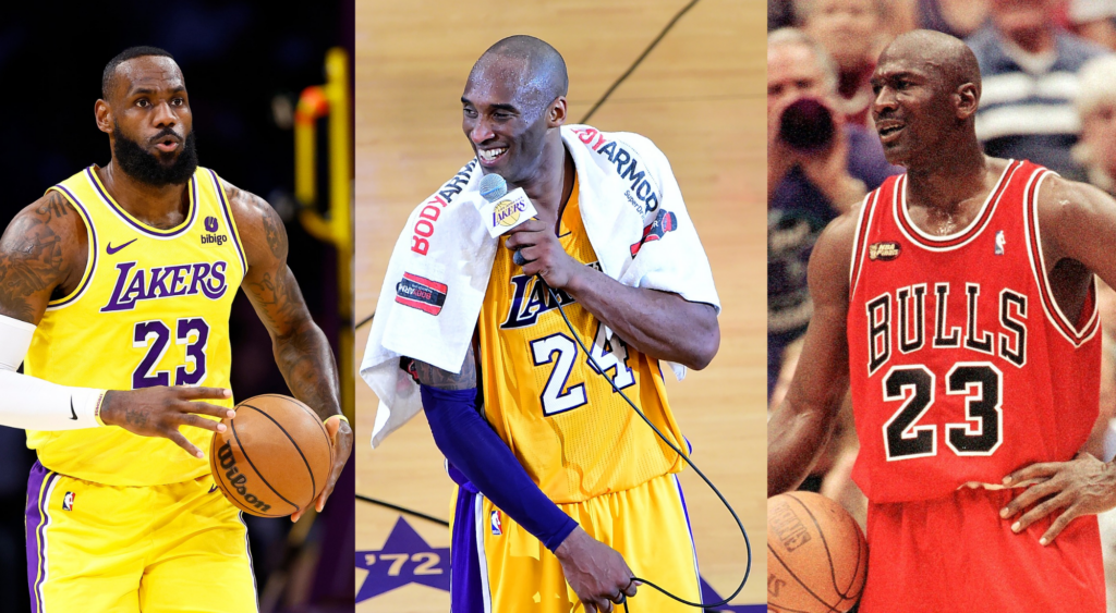 LeBron James, Kobe Bryant and Michael Jordan