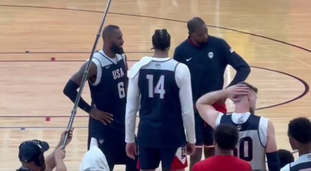 LeBron James Had a Playful Banter With Teammates Anthony Davis and Kevin Durant at the Team USA Practice Camp