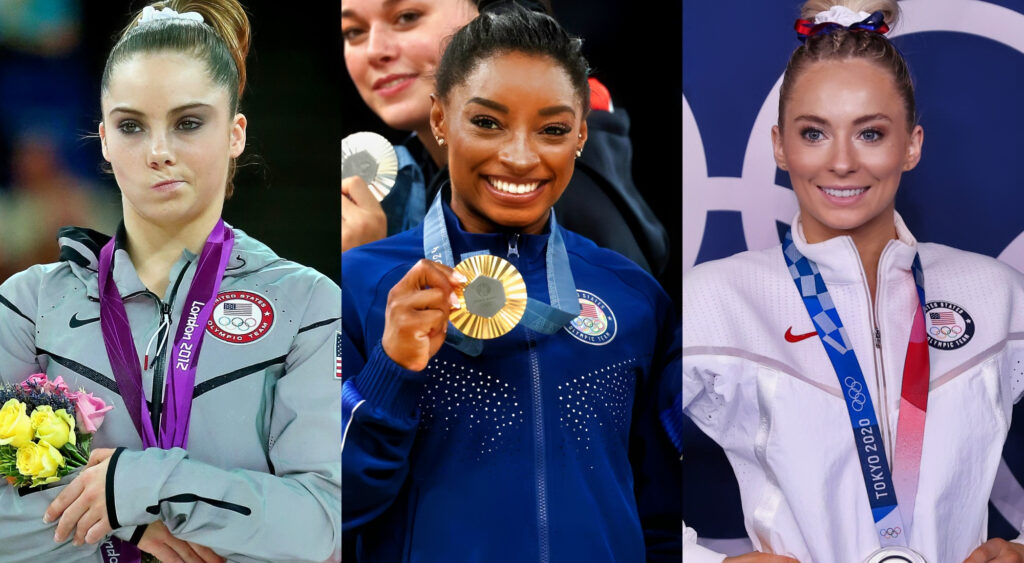 Photos of McKaylay Maroney, Simone Biles, and MyKayla Skinner