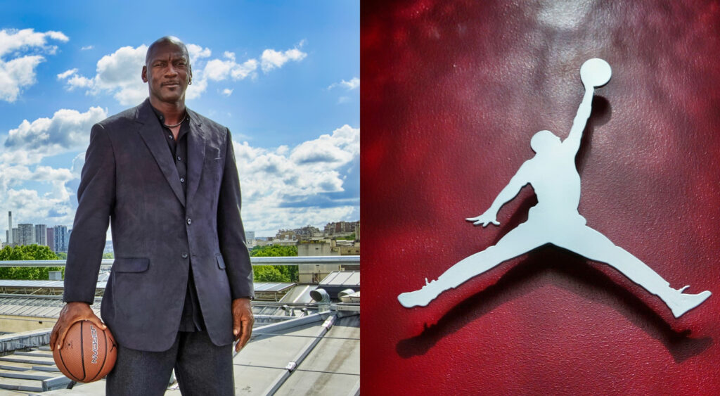 Photos of Michael Jordan and Jumpman logo