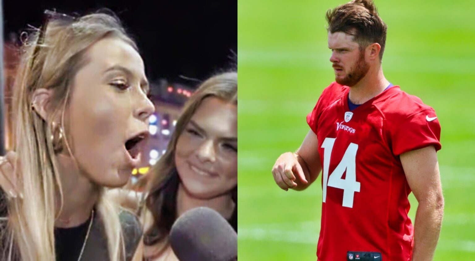 QB Sam Darnold of the Vikings appears to aim his shot toward the girl ...