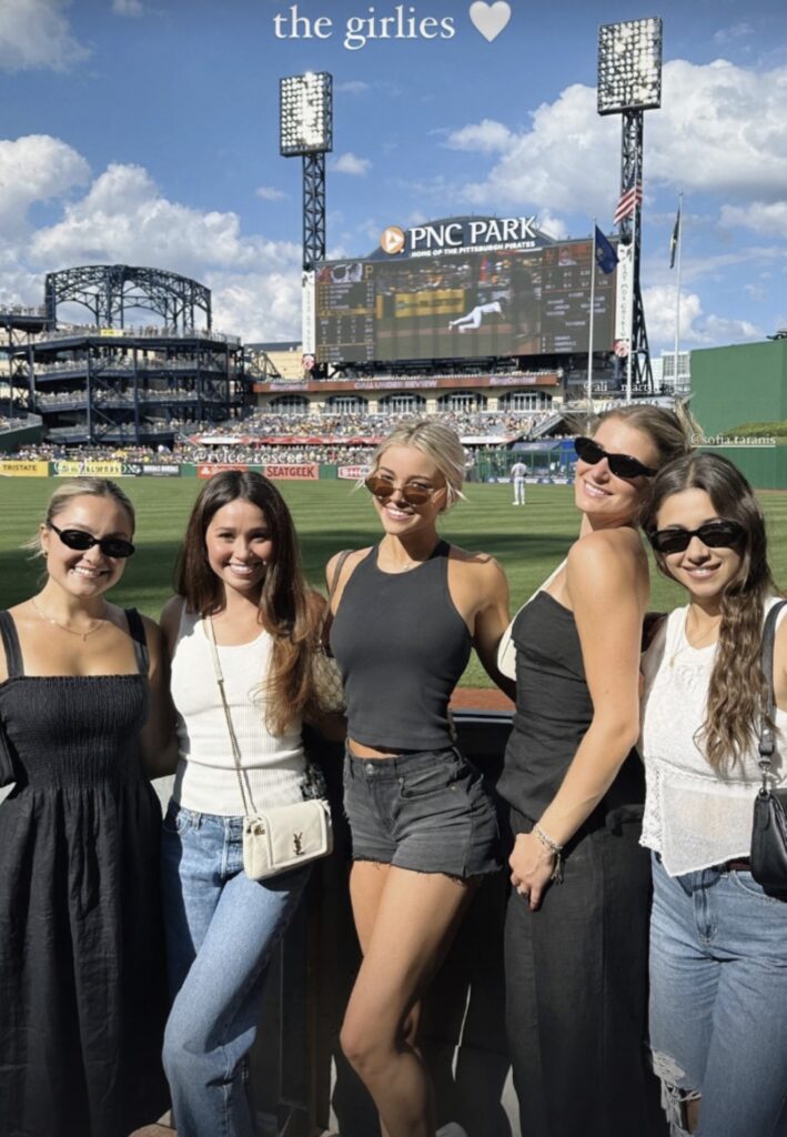 Olivia Dunne and her friends at a Pittsburgh Pirates game.